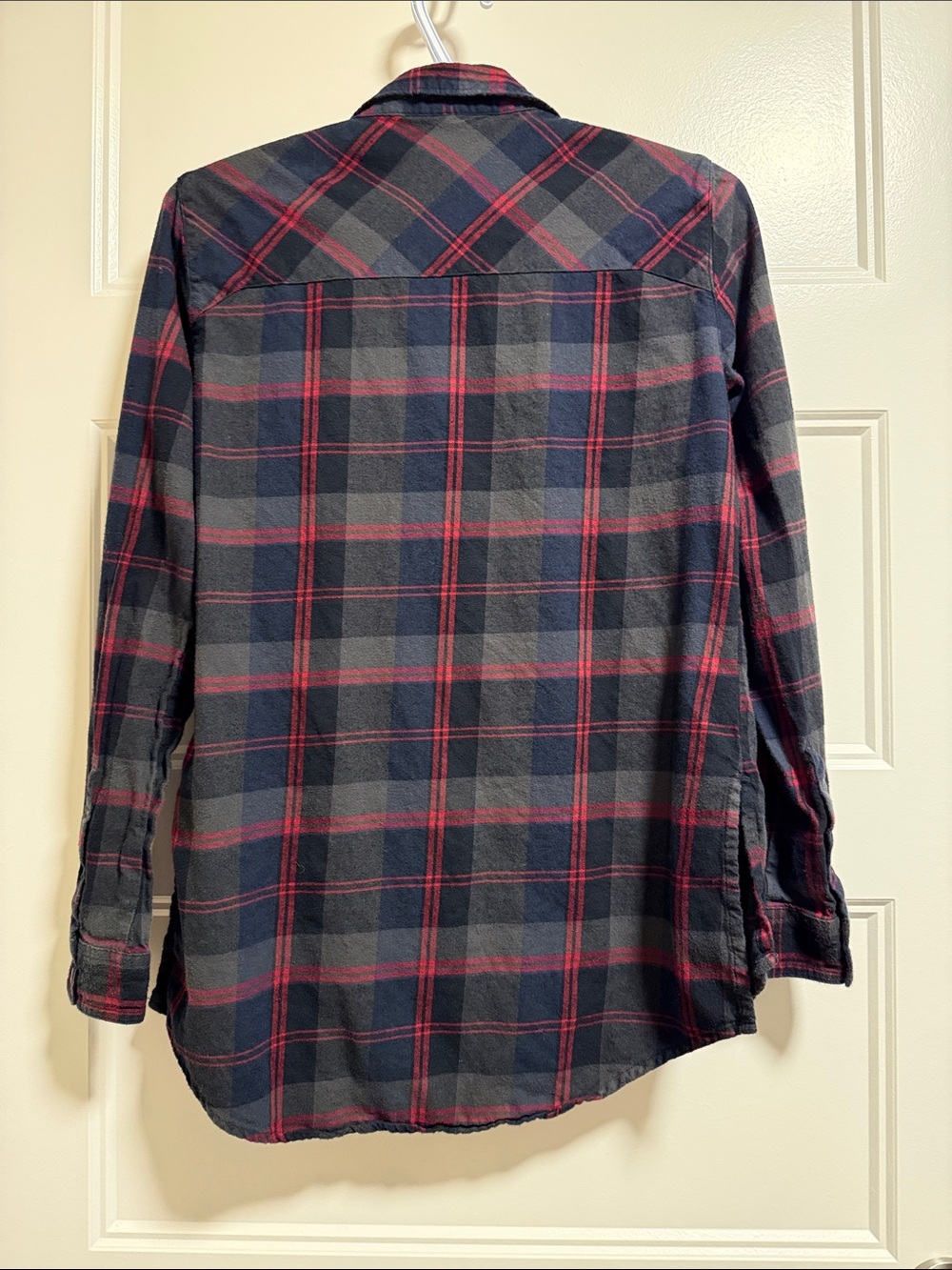 Fox Women's Navy and Red Plaid Button-Down Shirt - Picture 2 of 3